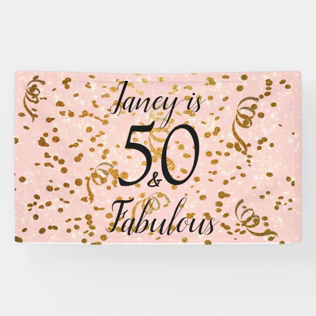 50 und fabelhaftes Rosa mit Goldfetti Banner (Horizontal)