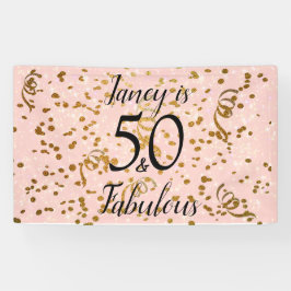 50 und fabelhaftes Rosa mit Goldfetti Banner