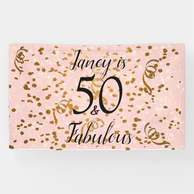 50 und fabelhaftes Rosa mit Goldfetti Banner (Horizontal)