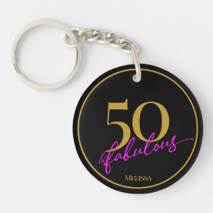 50 und fabelhaftes Schwarz Gold und Rosa anpassbar Schlüsselanhänger