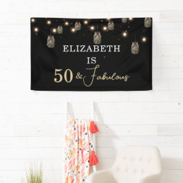 50 und fabelhaftes Schwarz mit String Lights Banner