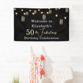 50 und fabelhaftes Schwarz mit String Lights Banner