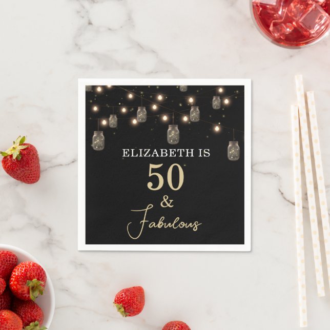 50 und fabelhaftes Schwarz mit String Lights Serviette (Beispiel)