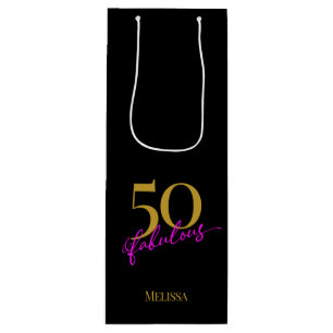50 und fabelhaftes schwarzes Gold Pink Geschenktüte Für Weinflaschen