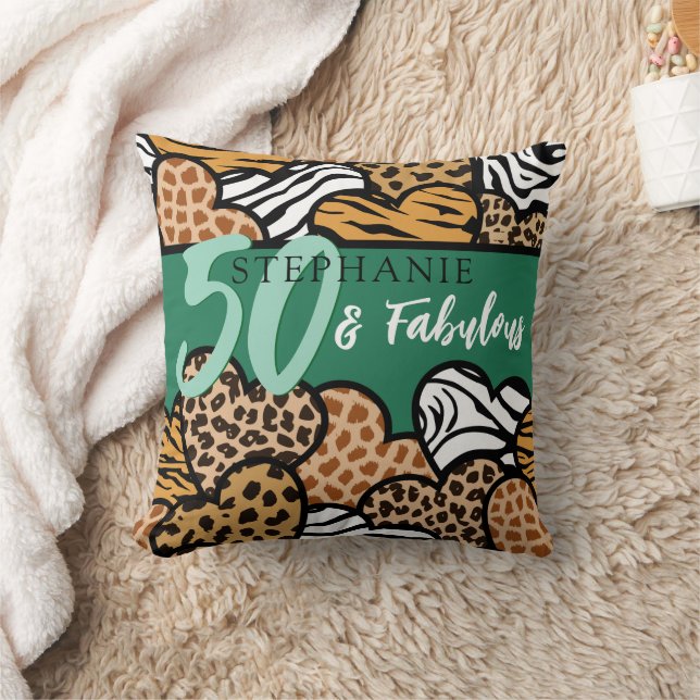 50 und fabelhaftes stilvolles Emerald Animal Print Kissen (Decke)