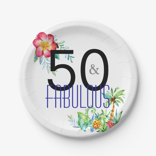 50 und fabelhaftes tropisches 50. pappteller (Vorderseite)