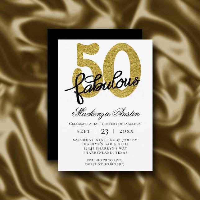 50 und Fabulous | 50. Gold Black Birthday Party Einladung (Von Creator hochgeladen)