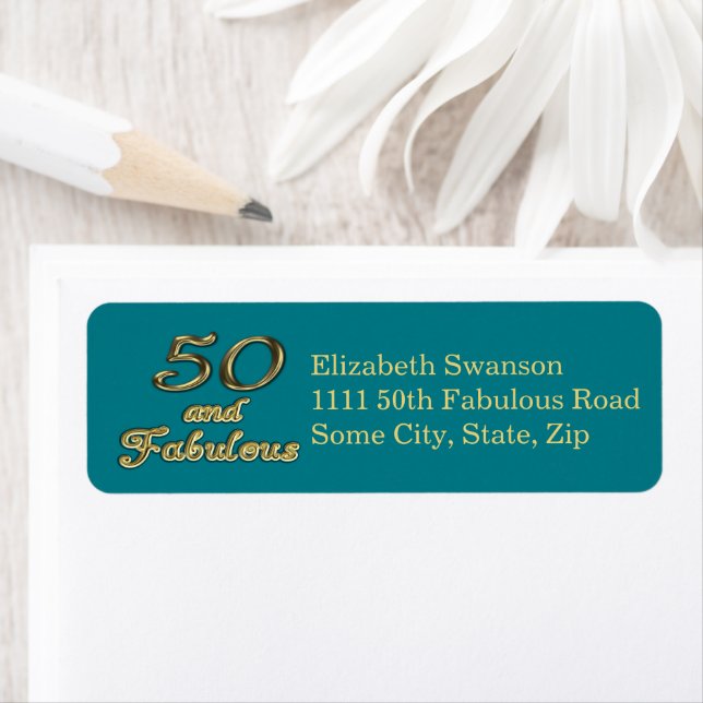 50 und fabulous Birthday Gold Aquamarin Blue Addre (Insitu)