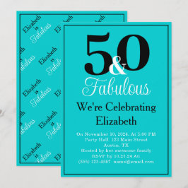 50 und Fabulous Black auf Türkis Blau Einladung