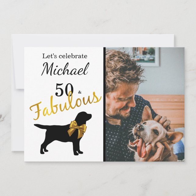 50 und Fabulous - Black & Gold - Black Lab Hund Einladung (Vorderseite)