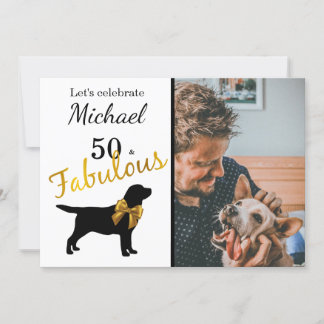 50 und Fabulous - Black & Gold - Black Lab Hund Einladung