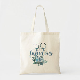 50 und fabulous Blue Floral Elegant Wasserfarbe Tragetasche
