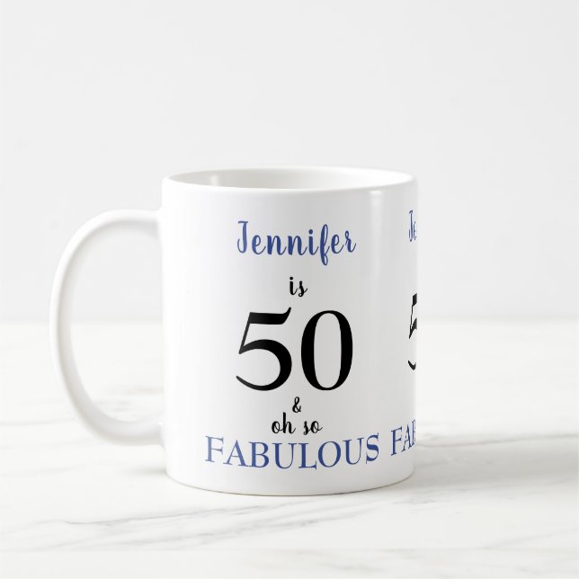 50 und Fabulous Blue und Black Name Kaffeetasse (Links)