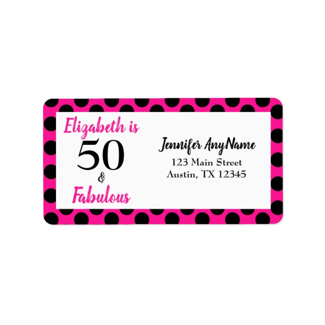 50 und fabulous Bold Pink mit schwarzen Polka Dots Adressaufkleber (Vorne)