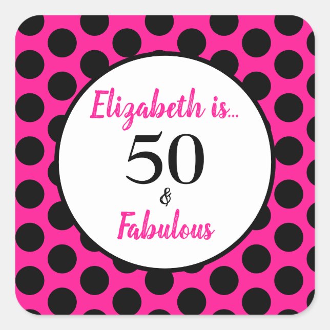 50 und fabulous Bold Pink Square Sticker (Vorderseite)