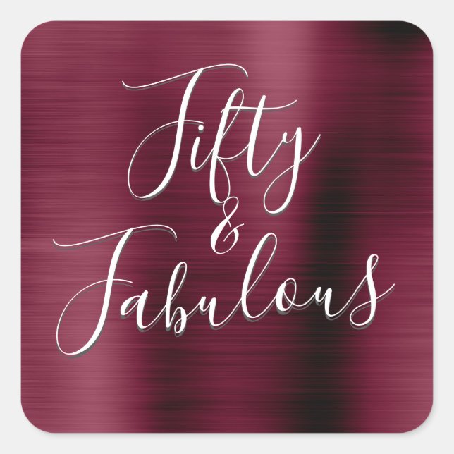 50 und Fabulous Burgundy Cranberry Modern Quadratischer Aufkleber (Vorderseite)