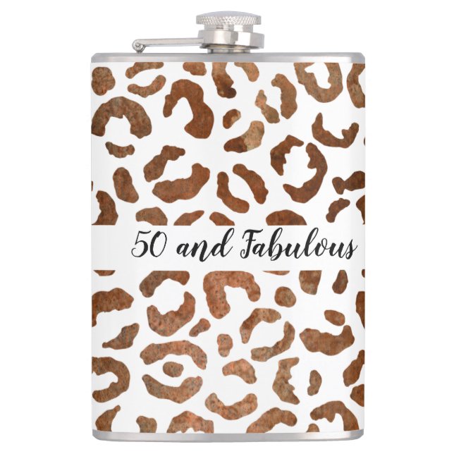 50 und Fabulous Cheetah Print Abstrakt Flachmann (Vorderseite)