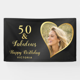 50 und Fabulous Custom Foto und Name Black & Gold Banner