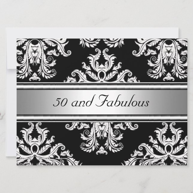 50 und Fabulous Damask Geburtstagsparty Einladung (Vorderseite)