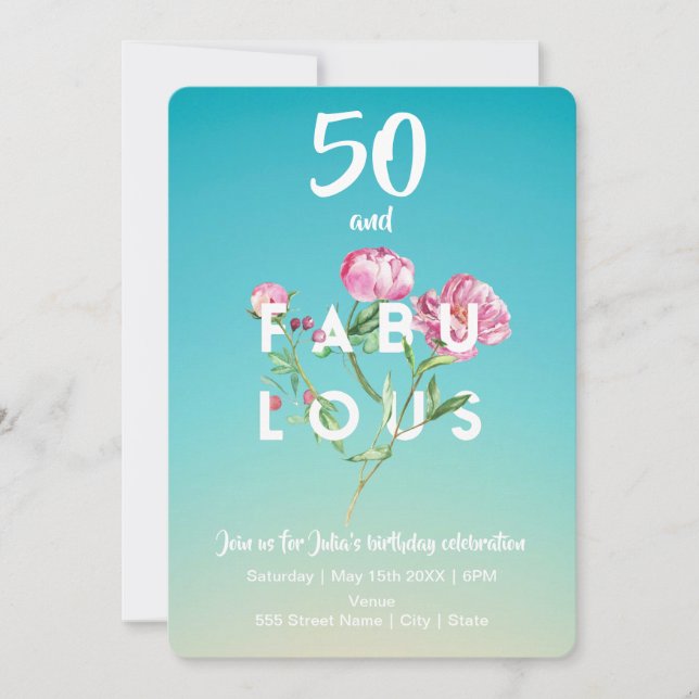 50 und FABULOUS | Einladung zum Geburtstag (Vorderseite)