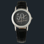 50 und Fabulous Elegant Script Black 50. Geburtsta Armbanduhr<br><div class="desc">50 und fabelhafte Elegant Script Black Woman 50. Geburtstagsschau. Modernes Drehbuch auf schwarzem Hintergrund. Das perfekte Geschenk für eine Frau,  die den 50. Geburtstag feiert.</div>