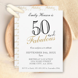50 und Fabulous Elegant Script Geburtstag Einladung