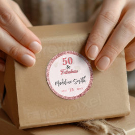 50 und Fabulous Elegant Sparkle Rose Rosa Glitzer Runder Aufkleber