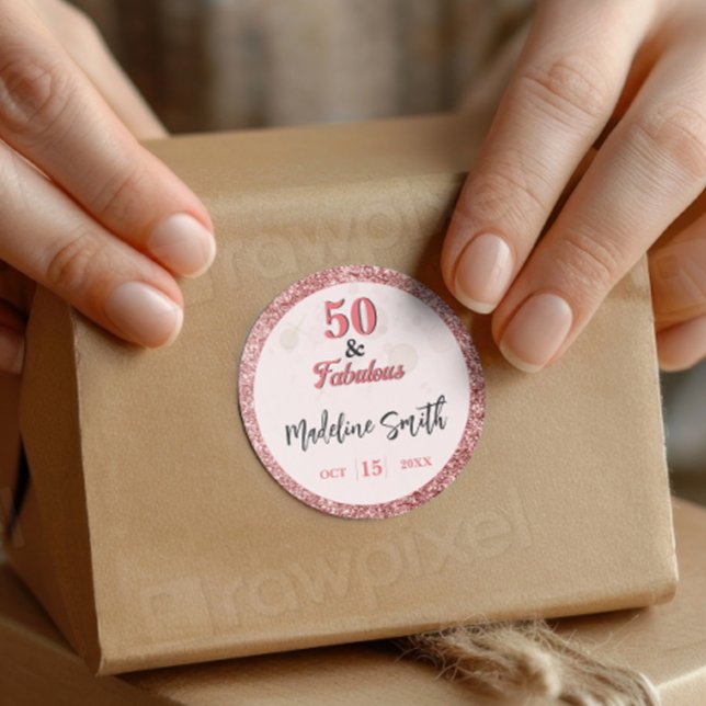 50 und Fabulous Elegant Sparkle Rose Rosa Glitzer Runder Aufkleber (Von Creator hochgeladen)