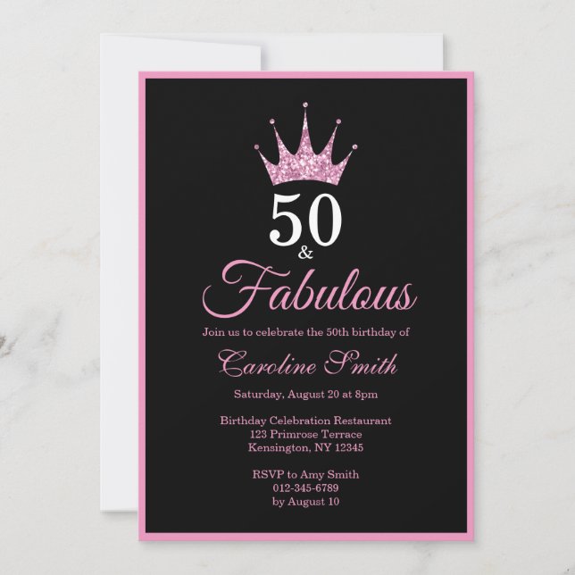 50 und Fabulous Fiftieth Birthday Einladung (Vorderseite)