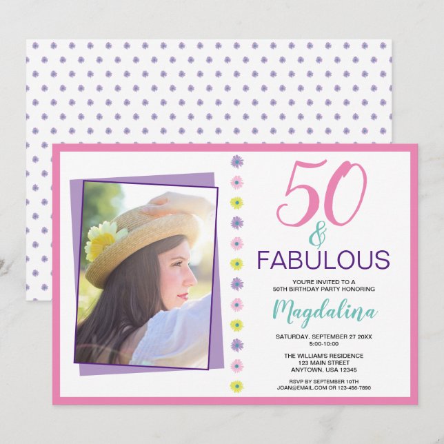 50 und Fabulous Geburtstag Einladung (Vorne/Hinten)