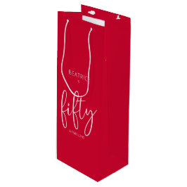 50 und fabulous Geburtstag Modernes Script Red Geschenktüte Für Weinflaschen
