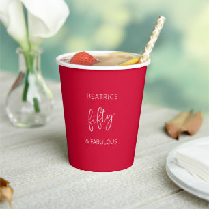 50 und Fabulous Geburtstag Red Modern Script Pappbecher