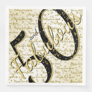 50 und Fabulous Geburtstag schwarz/Gold Script Serviette