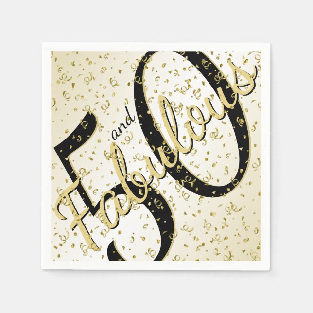 50 und Fabulous Geburtstag schwarz/Gold Script Serviette (Vorderseite)