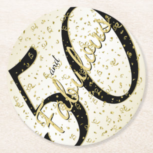 50 und Fabulous Geburtstagsparty Black/Gold Runder Pappuntersetzer
