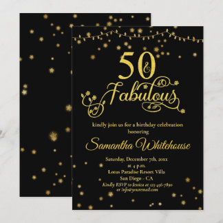50 und fabulous Gold Black Glitzer    BirthdayInvi Einladung