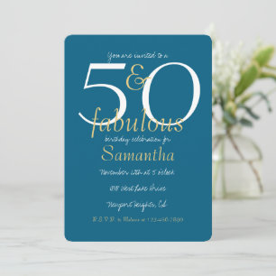 50 und fabulous Gold Blue 50. Geburtstag Einladung