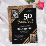 50 und fabulous Gold Glitzer 2 Foto 50. Geburtstag Einladung<br><div class="desc">50 und fabulous Gold Glitzer 2 Foto 50. Geburtstag Überraschung Party Einladung. Moderne und elegante Schwarz und Imitat Gold Glitzer Geburtstagseinladung für sie. Fügen Sie Ihre Fotos hinzu - Sie können ein altes und ein neues Foto verwenden. Sie können den ganzen Text ändern.</div>