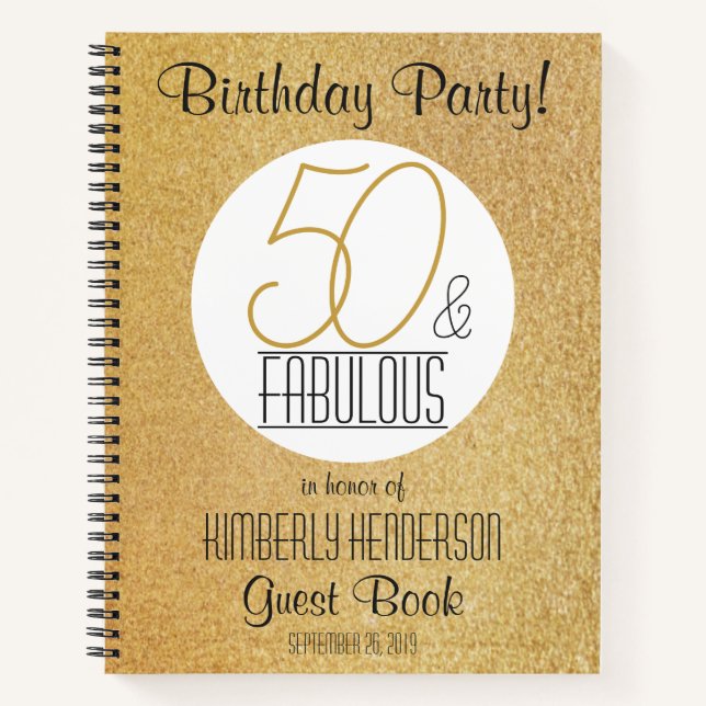 50 und Fabulous Gold Personalisiert Birthday Gast Notizbuch (Vorderseite)