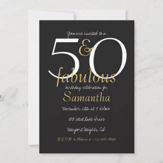50 und fabulous Gold Schwarz-weiß Einladung