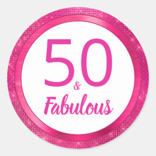 50 und Fabulous Hot Pink Glam 50. Geburtstagsparty Runder Aufkleber