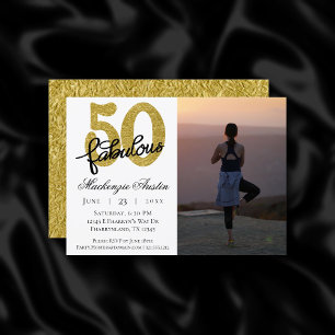 50 und Fabulous   Klassisches Gold Schwarz und Wei Einladung
