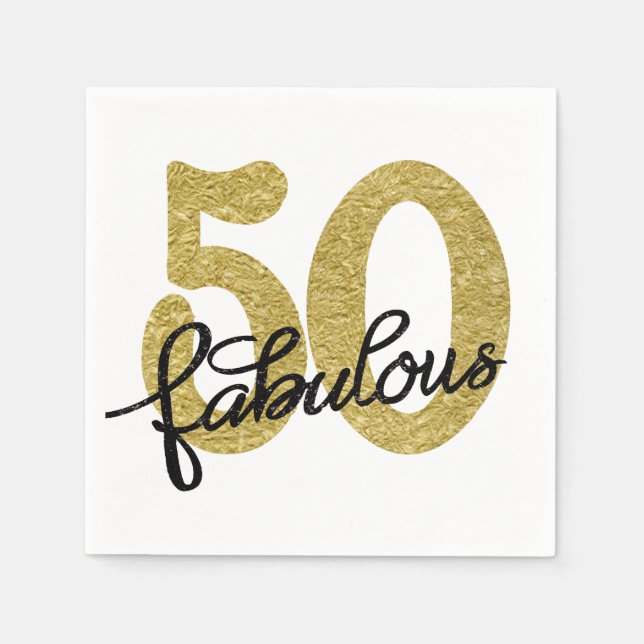 50 und Fabulous | Klassisches Gold Schwarz und Wei Serviette (Vorderseite)