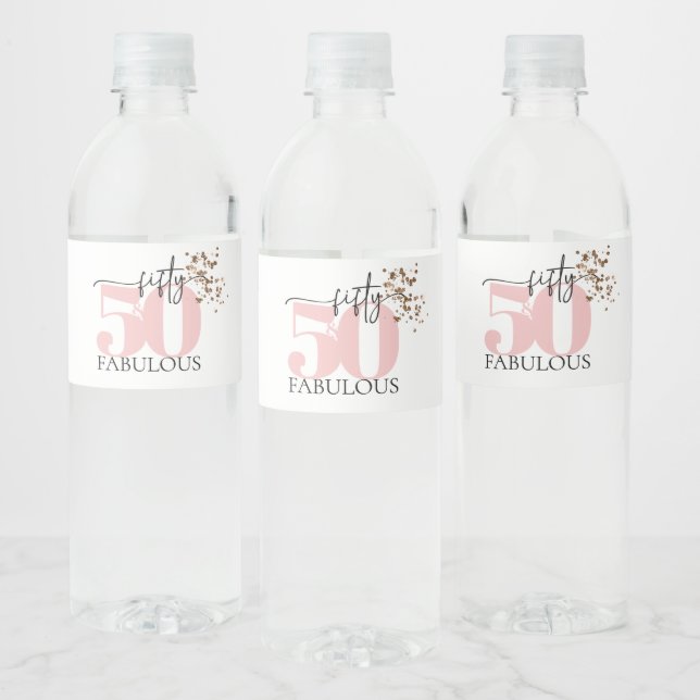 "50 und Fabulous" Minimal-Labels für Rosa und Glit (Flaschen)