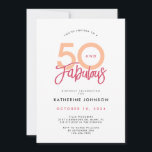 50 und Fabulous Modern 50. Geburtstag Einladung<br><div class="desc">Die 50. und fabelhafte 50. Geburtstagsfeier! Die Vorderseite zeichnet sich durch ausgeklügelte Pfirsich, Magenta und schwarze Schrift aus, die sich wunderschön kontrastiert mit einem sauberen, weißen Hintergrund. Die Phrase '50 und Fabulous' nimmt die zentrale Bühne, in trendiger Typografie dargestellt, die den Ton für eine stilvolle Feier Set. Dreh es auf,...</div>
