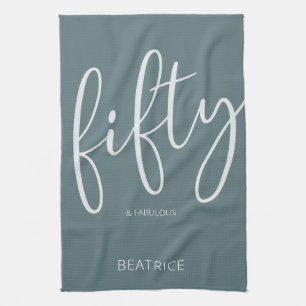 50 und Fabulous Modern Script Geschirrtuch