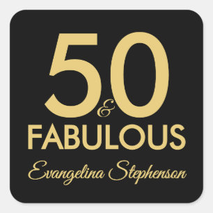 50 und Fabulous Modernes Schwarz Gold 50. Geburtst Quadratischer Aufkleber