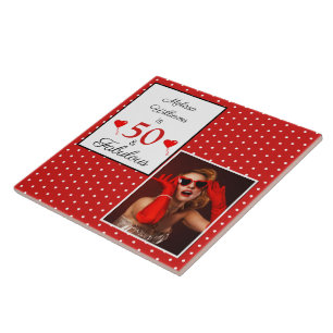 50 und Fabulous Name Foto 50. Geburtstag WH Red Fliese