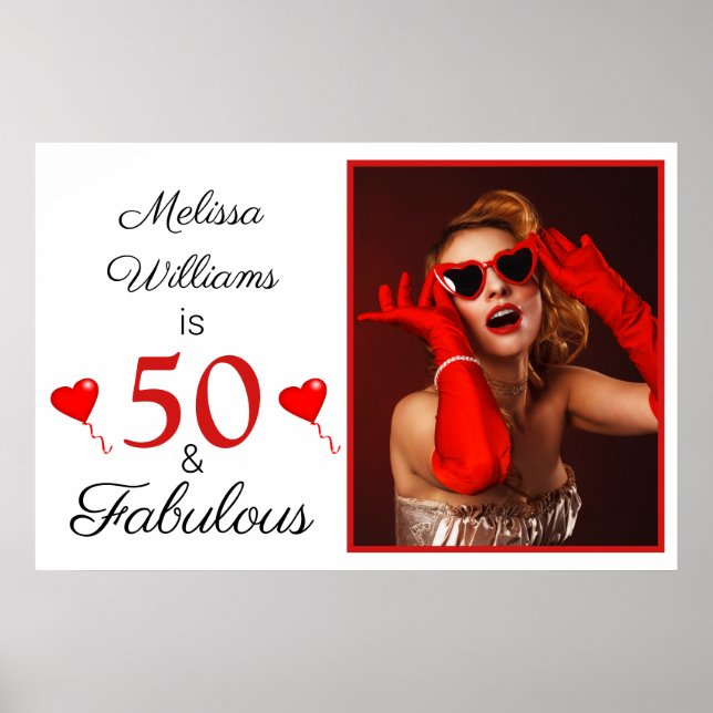 50 und Fabulous Name Grosses Foto Rot 50. Geburtst Poster (Vorne)