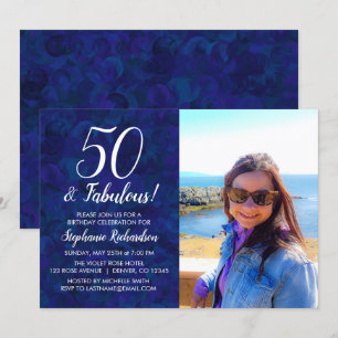 50 und Fabulous Navy Blue Foto Geburtstagsparty Einladung